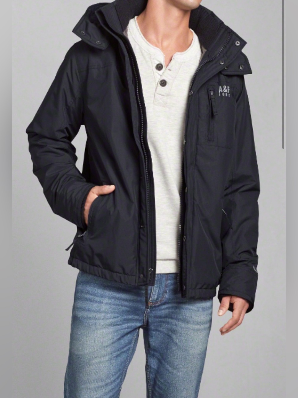 Abercrombie & Fitch All-Season Weather Warrior Jacket Size Medium Black Hooded